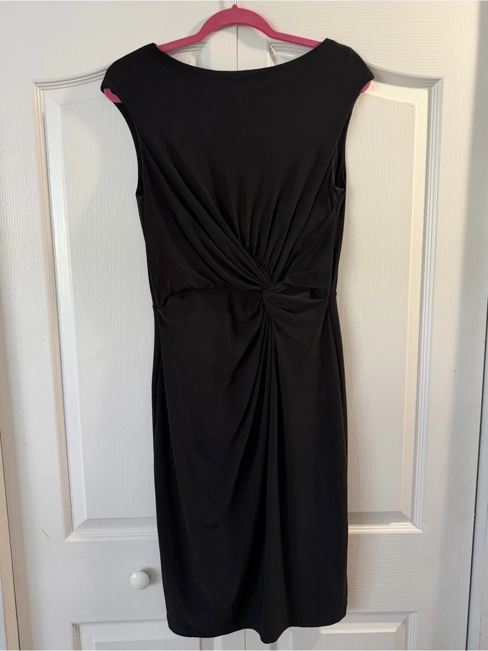 Classic Black Twist-Front Sheath Dress - Women's